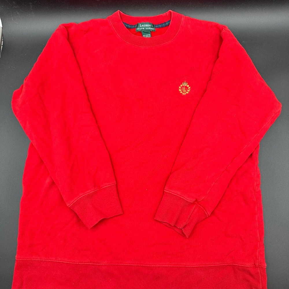 Lauren Ralph Lauren Red Sweatshirt Pullover Crew Neck‎ Long Sleeve Crown Logo S